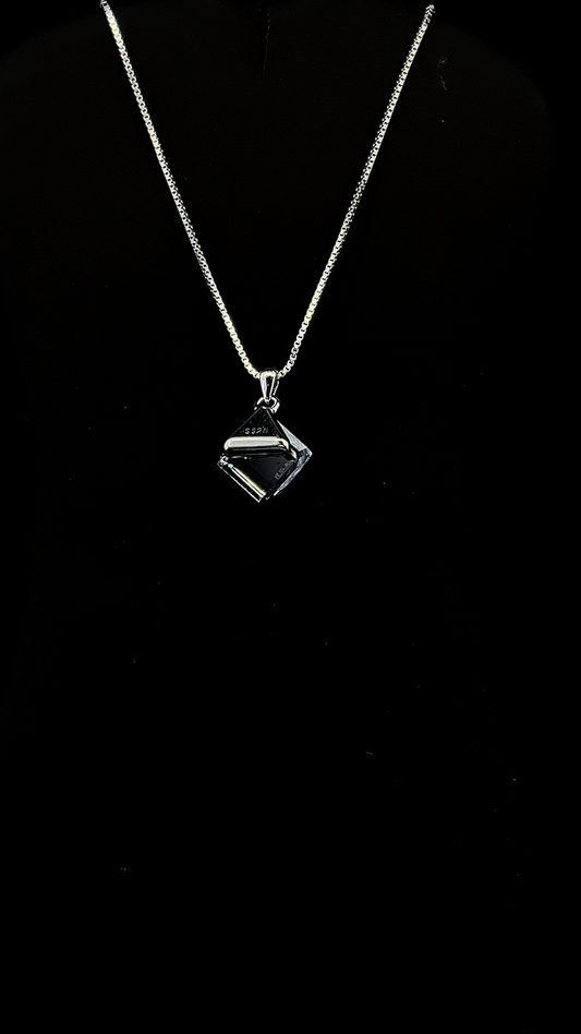 Black Cubic Zirconia square diagonal pendant chain in BIS Hallmarked 925 sterling silver — The Onyx Edge by The White Kala