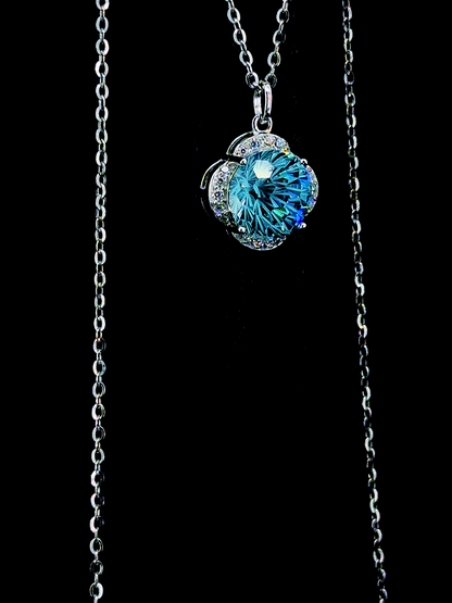 Blue Cubic Zirconia clover pendant chain in BIS Hallmarked 925 sterling silver by The White Kala