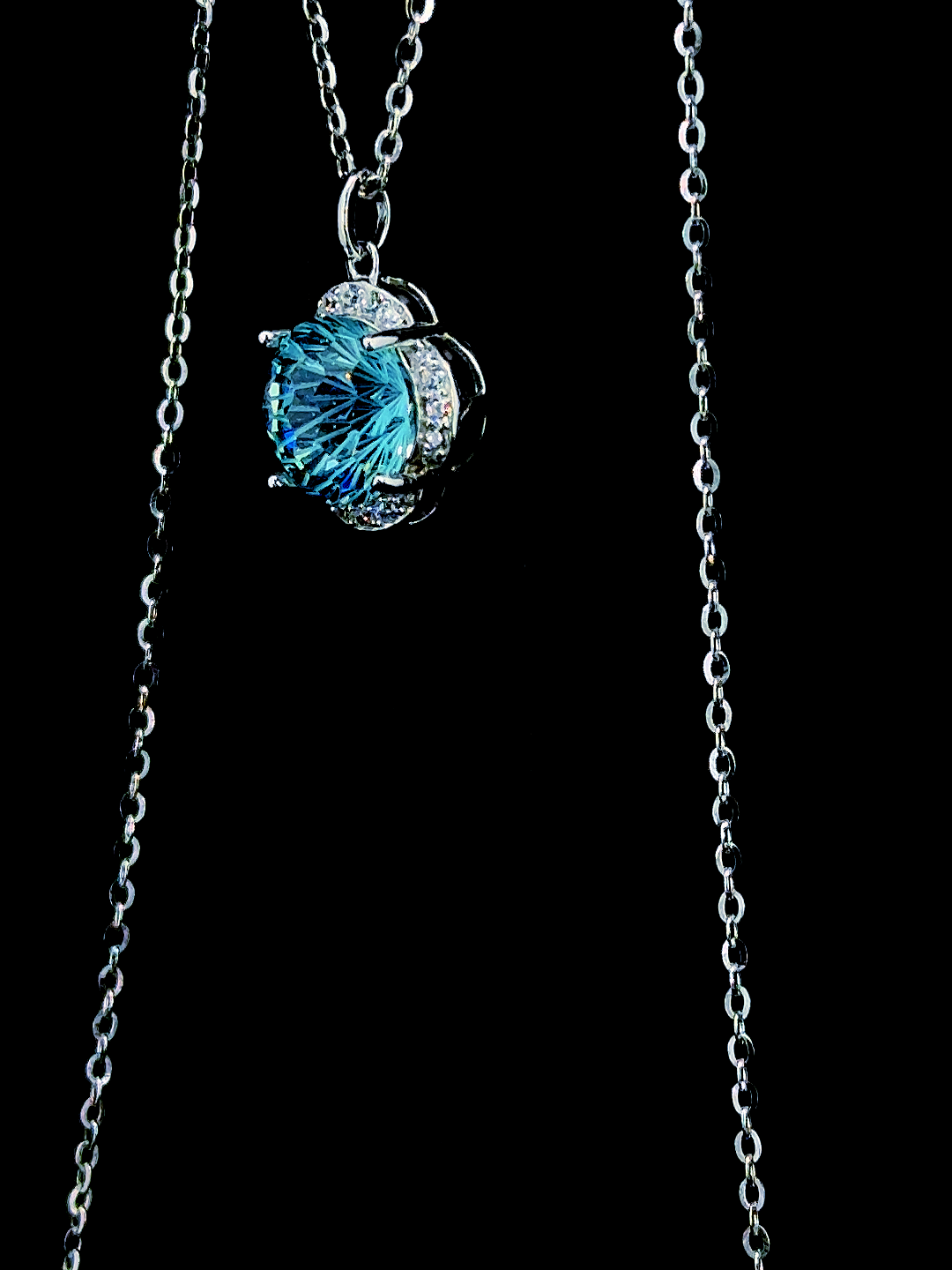 Blue Cubic Zirconia clover pendant chain in BIS Hallmarked 925 sterling silver by The White Kala