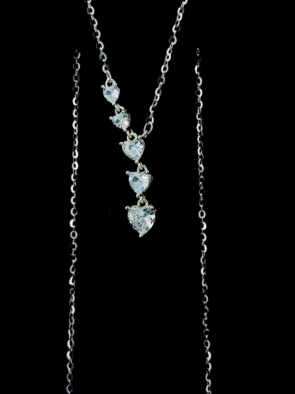Cascading heart-shaped Cubic Zirconia drop pendant chain in BIS Hallmarked 925 sterling silver by The White Kala