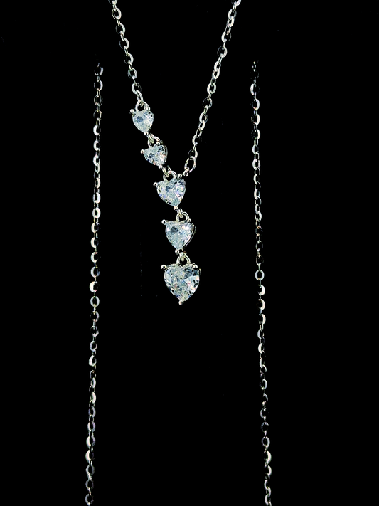 Cascading heart-shaped Cubic Zirconia drop pendant chain in BIS Hallmarked 925 sterling silver by The White Kala