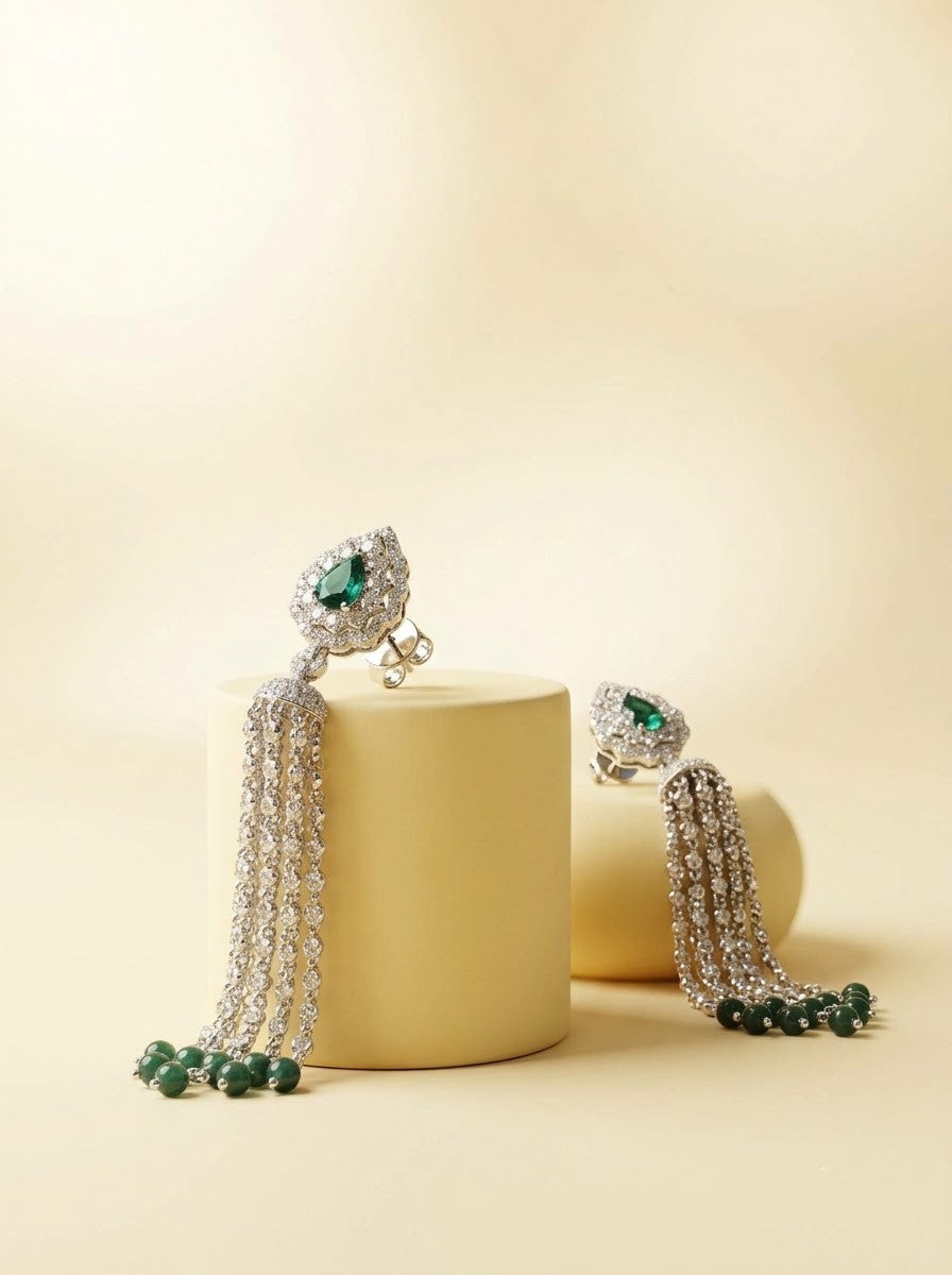 Emerald Tassel Earrings