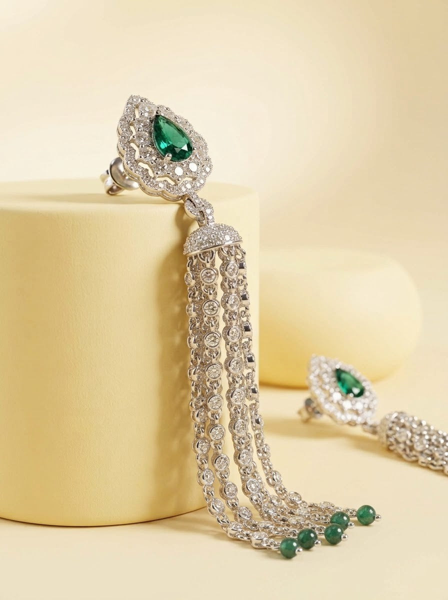 Emerald Tassel Earrings