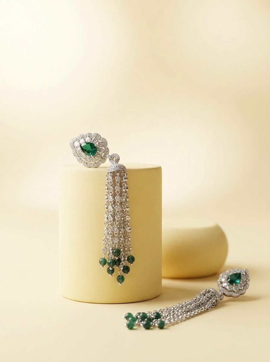 Emerald Tassel Earrings