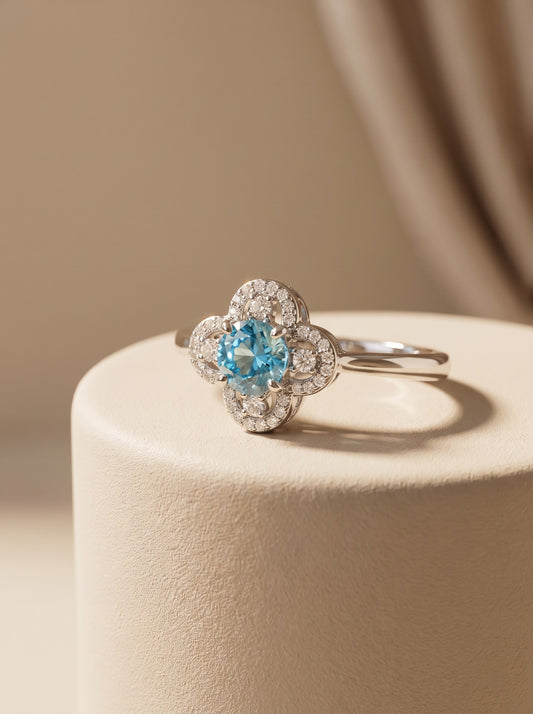 Aqua Clover Ring