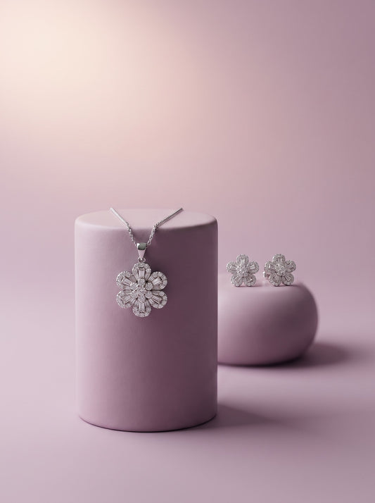 Baguette Floral Pendant Set