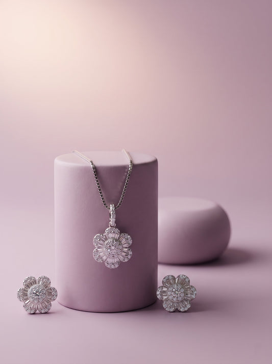 Baguette Floral Pendant Set