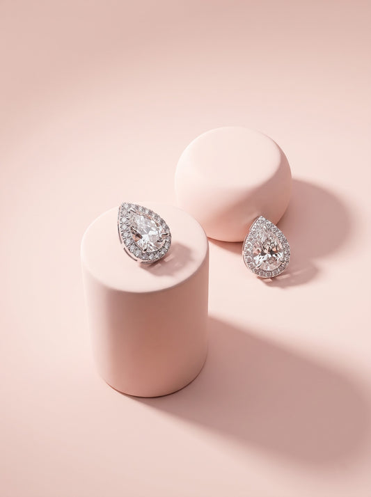 Pear Halo Studs