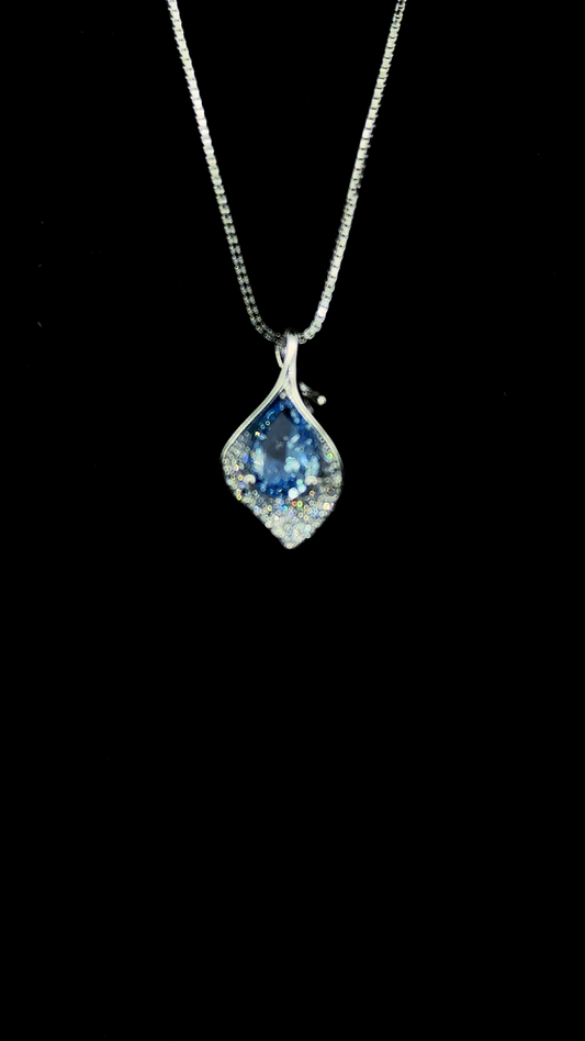 Deep blue Cubic Zirconia marquise flame-shaped pendant chain with white CZ micropavé frame in BIS Hallmarked 925 sterling silver — The Blue Flame by The White Kala