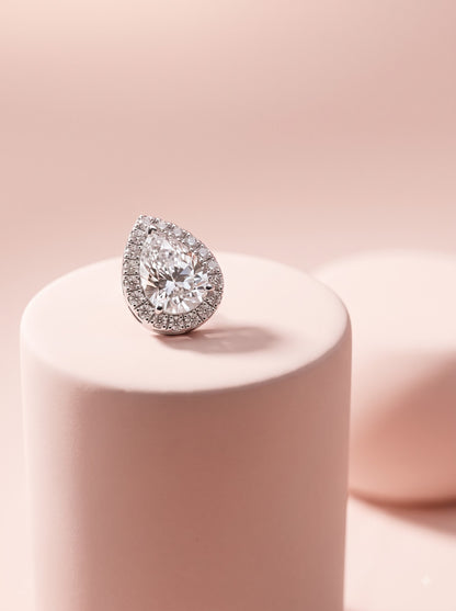 Pear Halo Studs