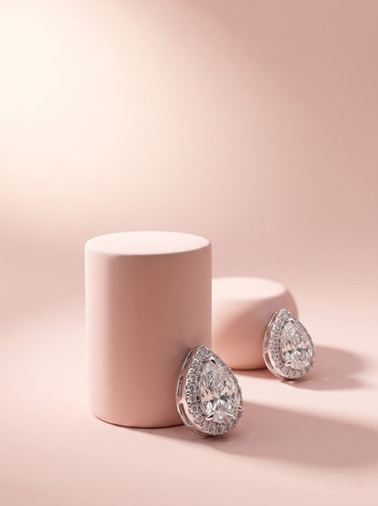 Pear Halo Studs