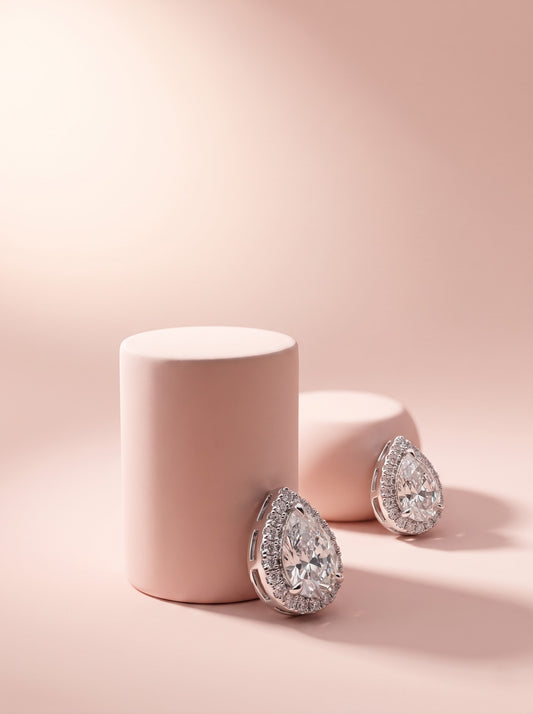 Pear Halo Studs