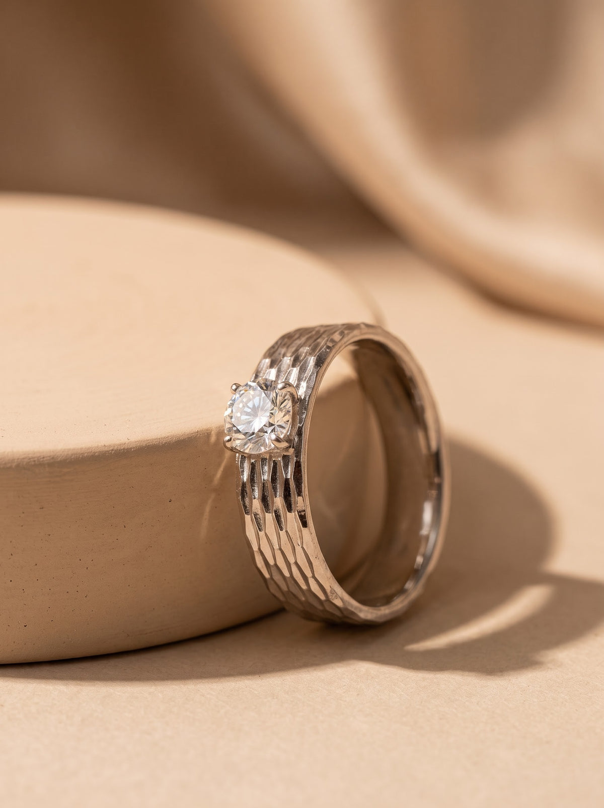 Grooved Solitaire Ring