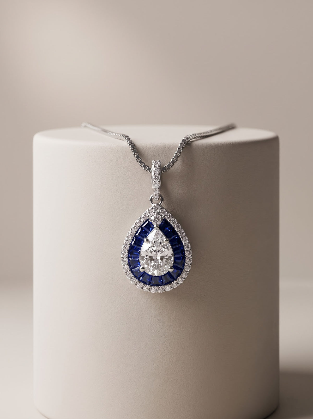 Sapphire Halo Teardrop Pendant Set