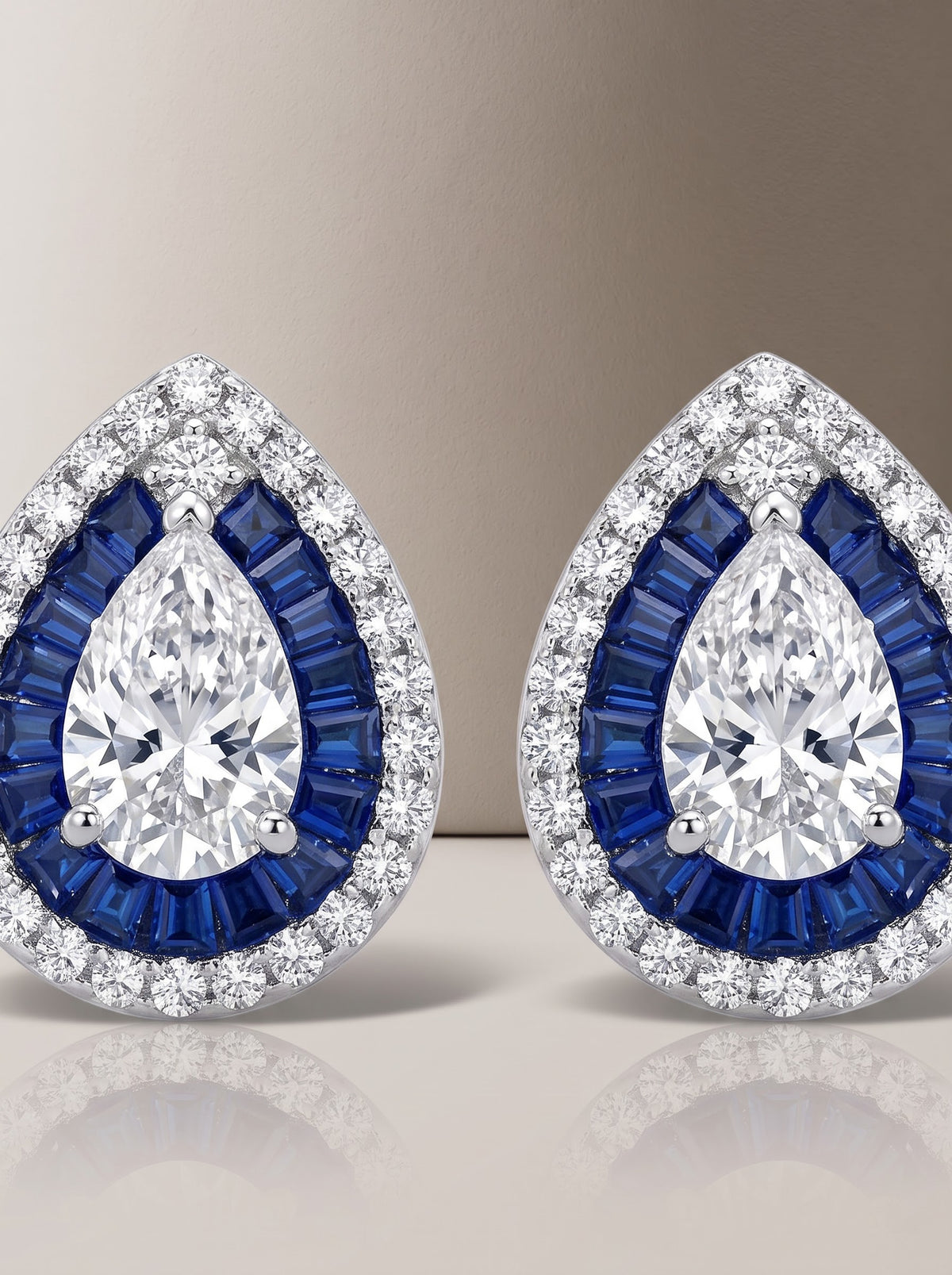 Sapphire Halo Teardrop Pendant Set