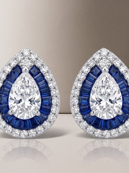 Sapphire Halo Teardrop Pendant Set