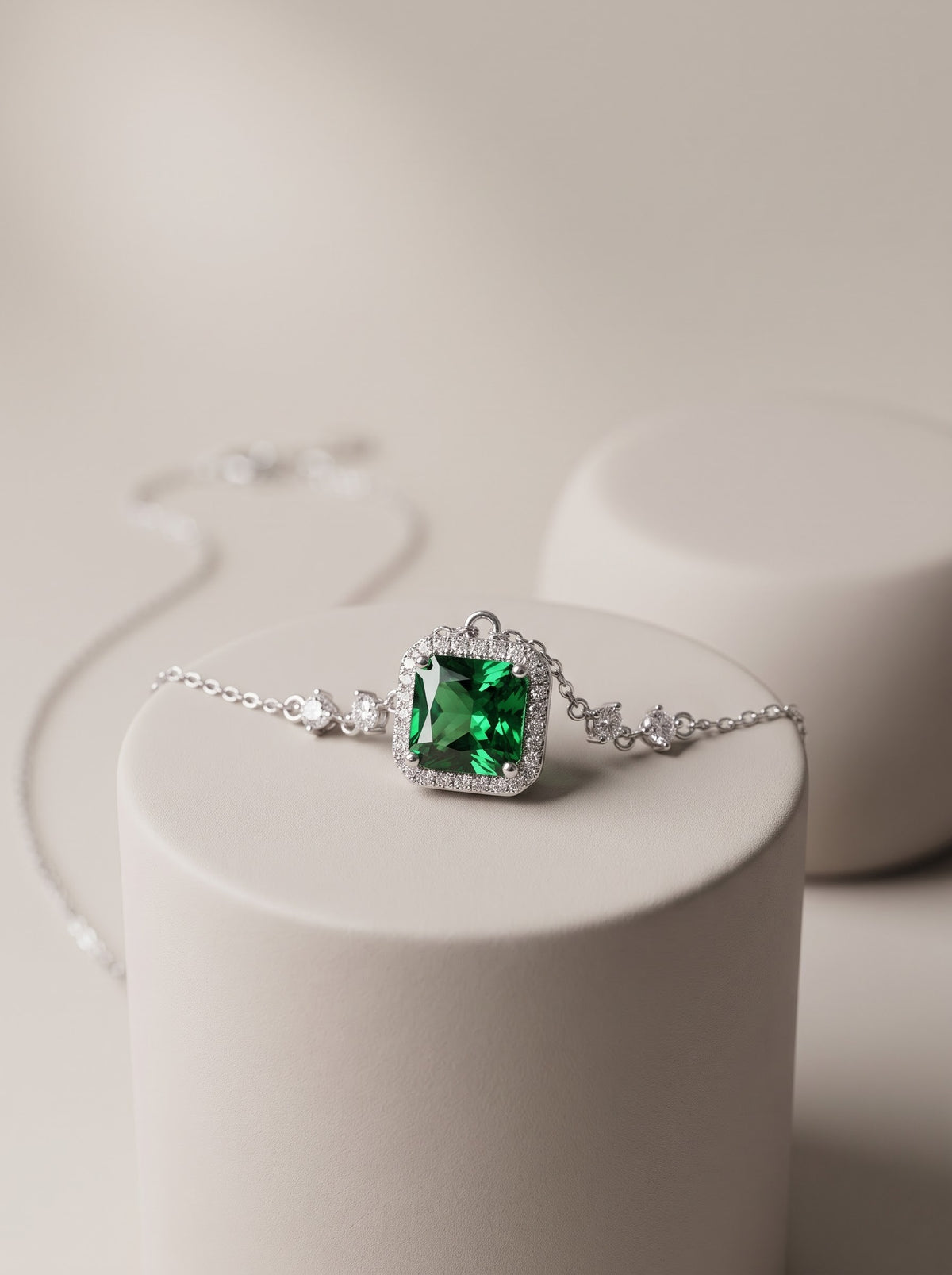 Emerald Square Halo Pendant Chain