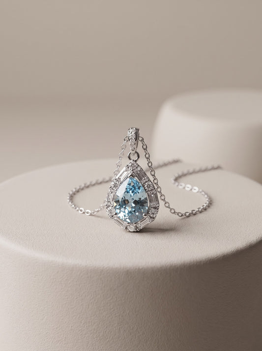 Aqua Teardrop Pendant Chain