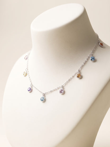 Rainbow Bezel Fringe Necklace