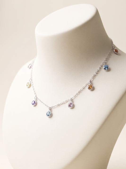 Rainbow Bezel Fringe Necklace