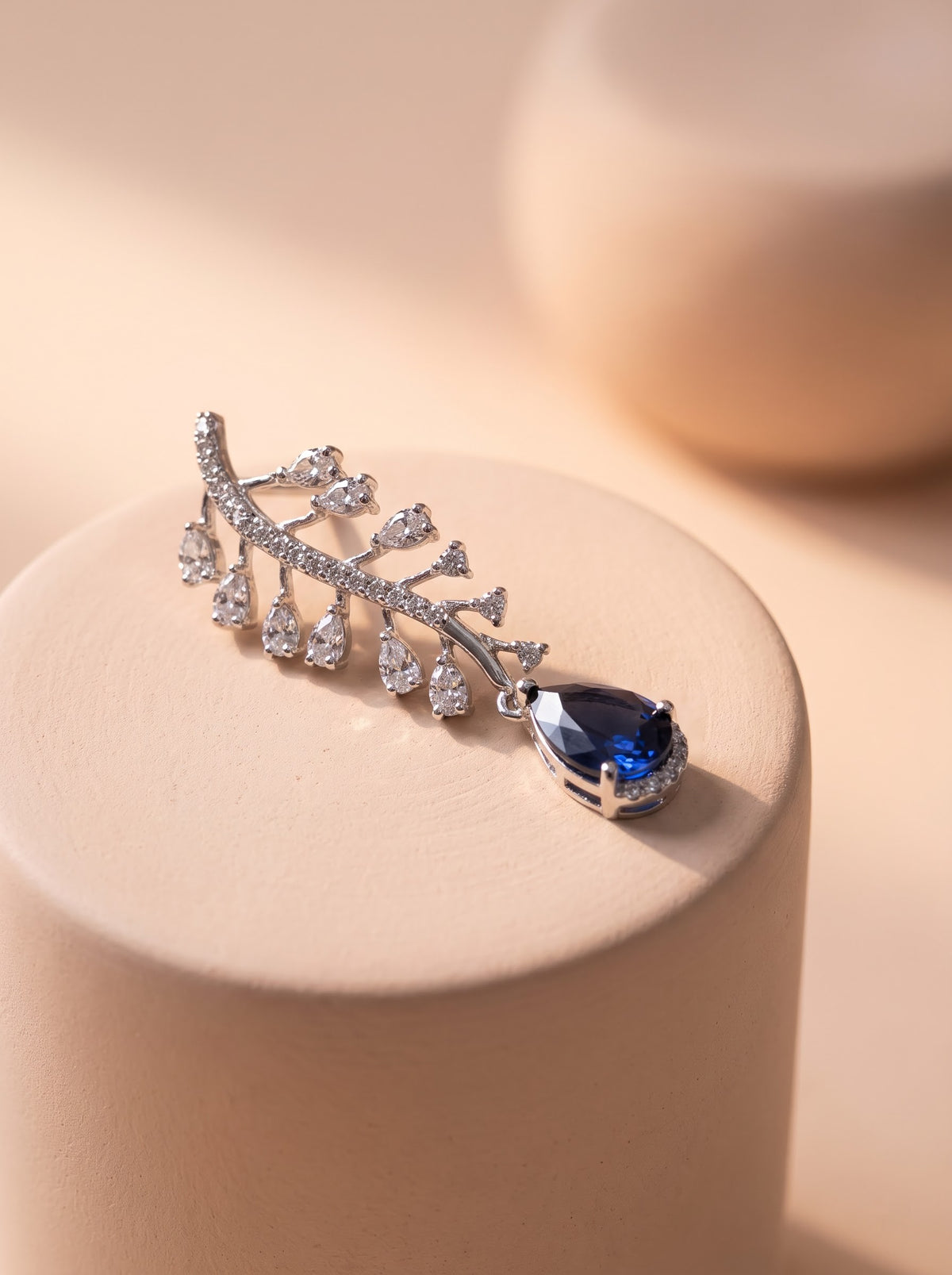 Sapphire Leaf Drop Earring
