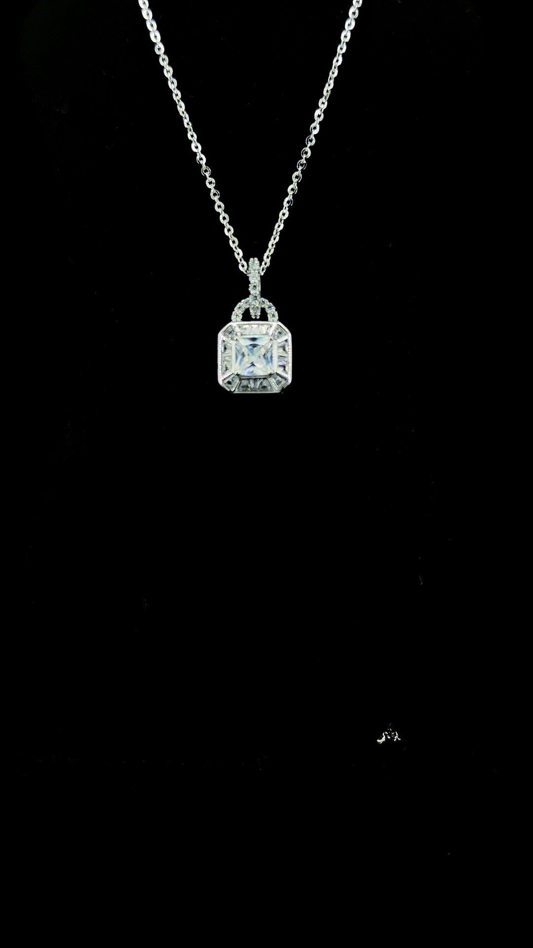 Princess-cut Cubic Zirconia square pendant with baguette CZ halo frame and jewelled bail in BIS Hallmarked 925 sterling silver — The Royal Insignia by The White Kala