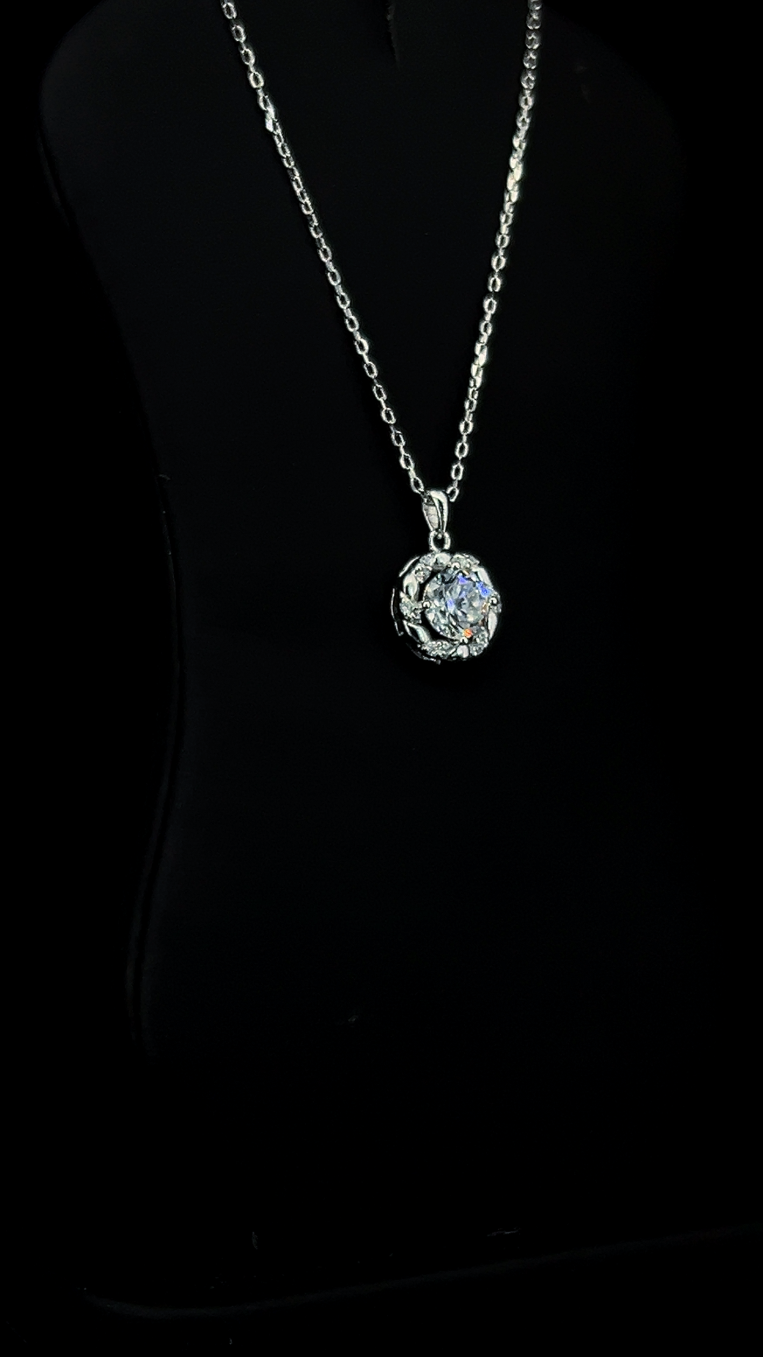 Round halo Cubic Zirconia solitaire pendant chain in BIS Hallmarked 925 sterling silver by The White Kala