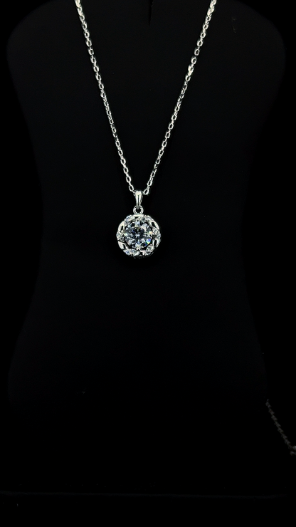 Round halo Cubic Zirconia solitaire pendant chain in BIS Hallmarked 925 sterling silver by The White Kala