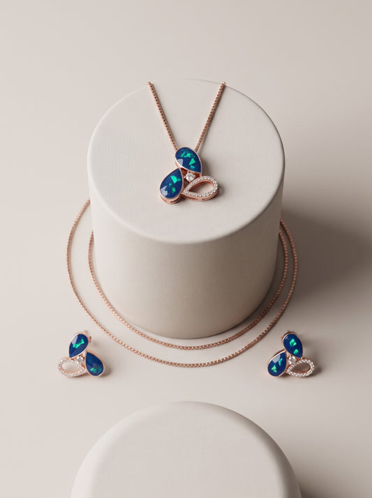 Abstract Blue Gem pendat set