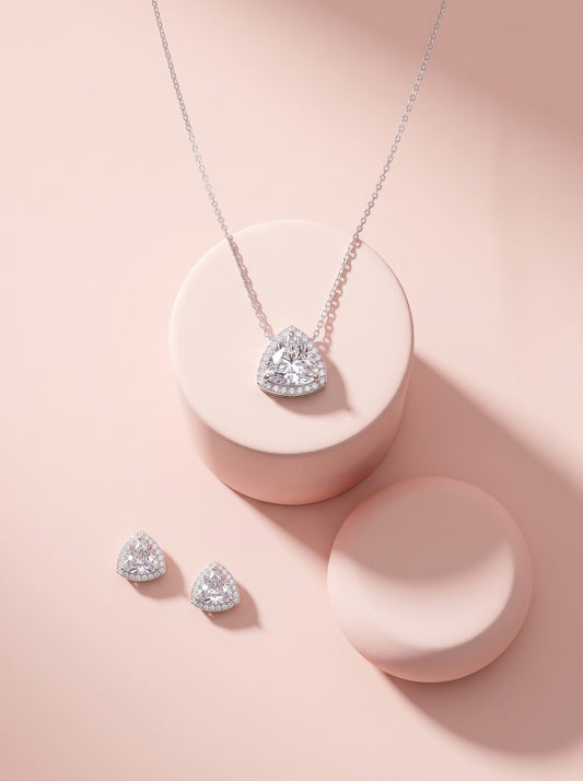 Trillion Halo Pendant Set