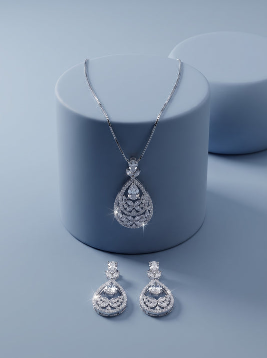 Sparkling Floral Teardrop pendat set