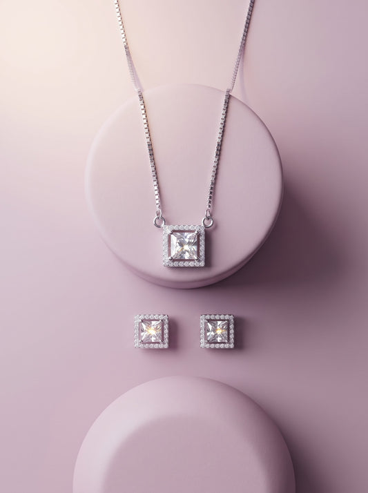 Floating Square Pave Pendat set