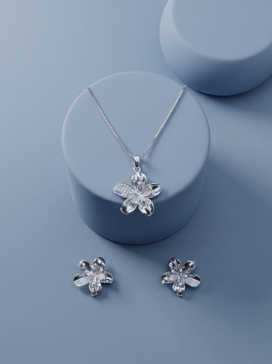 Diamond Floral Pendant Set