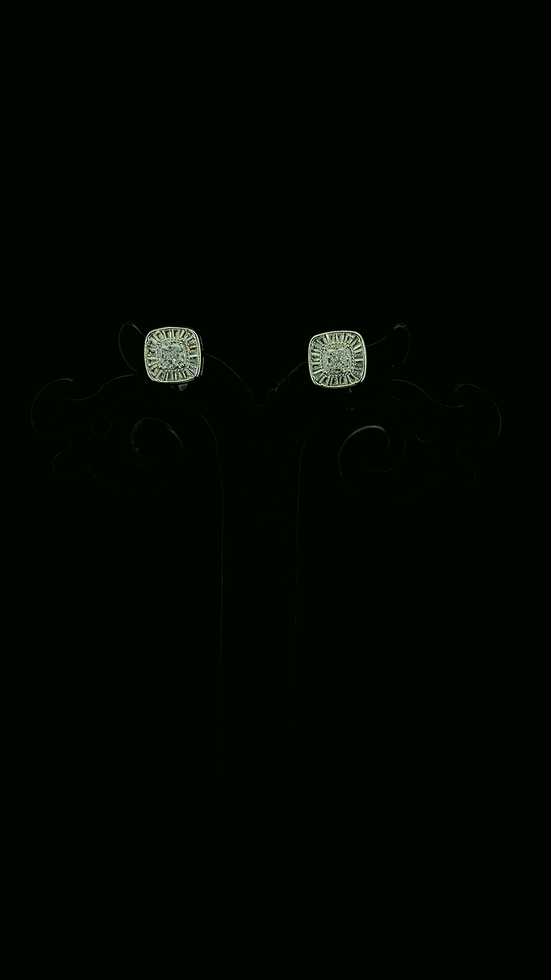 Baguette Halo Stud Earrings | 925 Sterling Silver | The White Kala