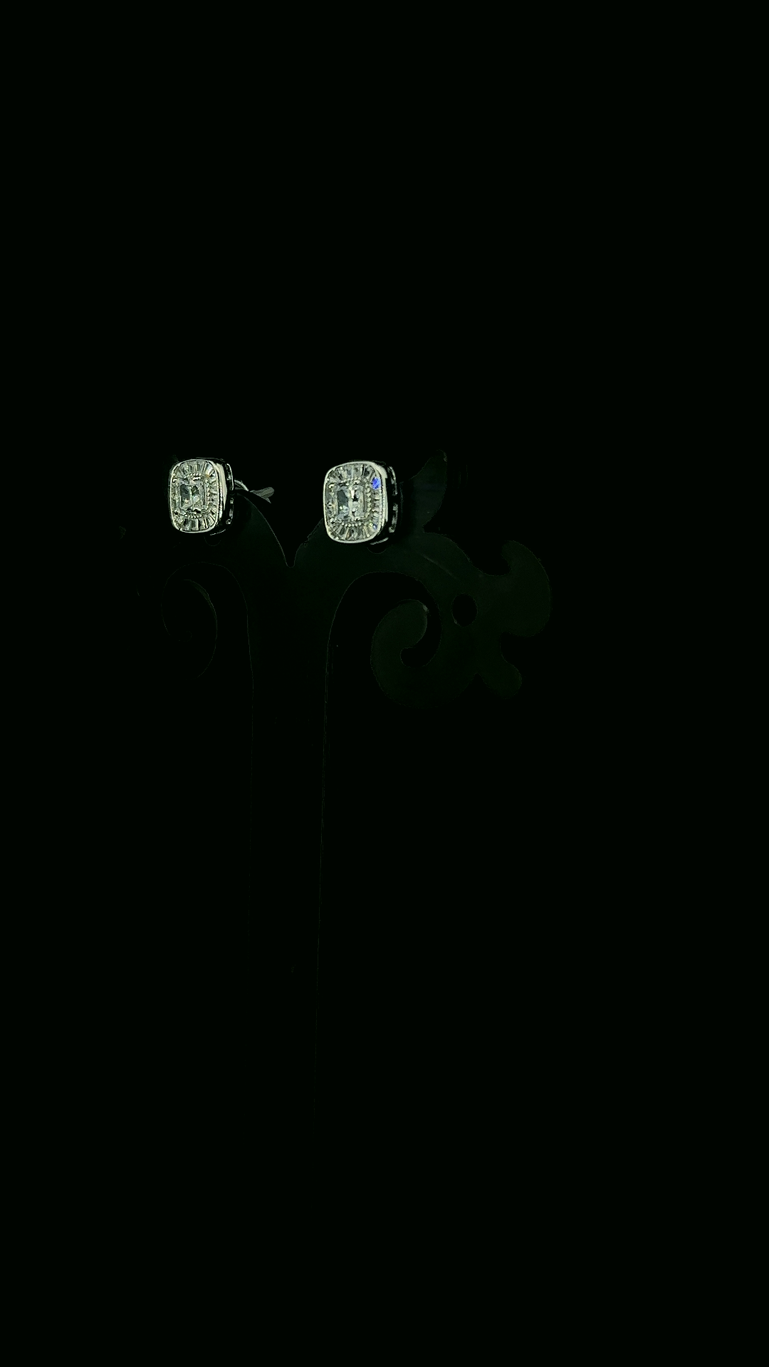 Baguette Halo Stud Earrings | 925 Sterling Silver | The White Kala