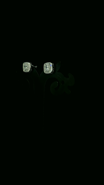 Baguette Halo Stud Earrings | 925 Sterling Silver | The White Kala