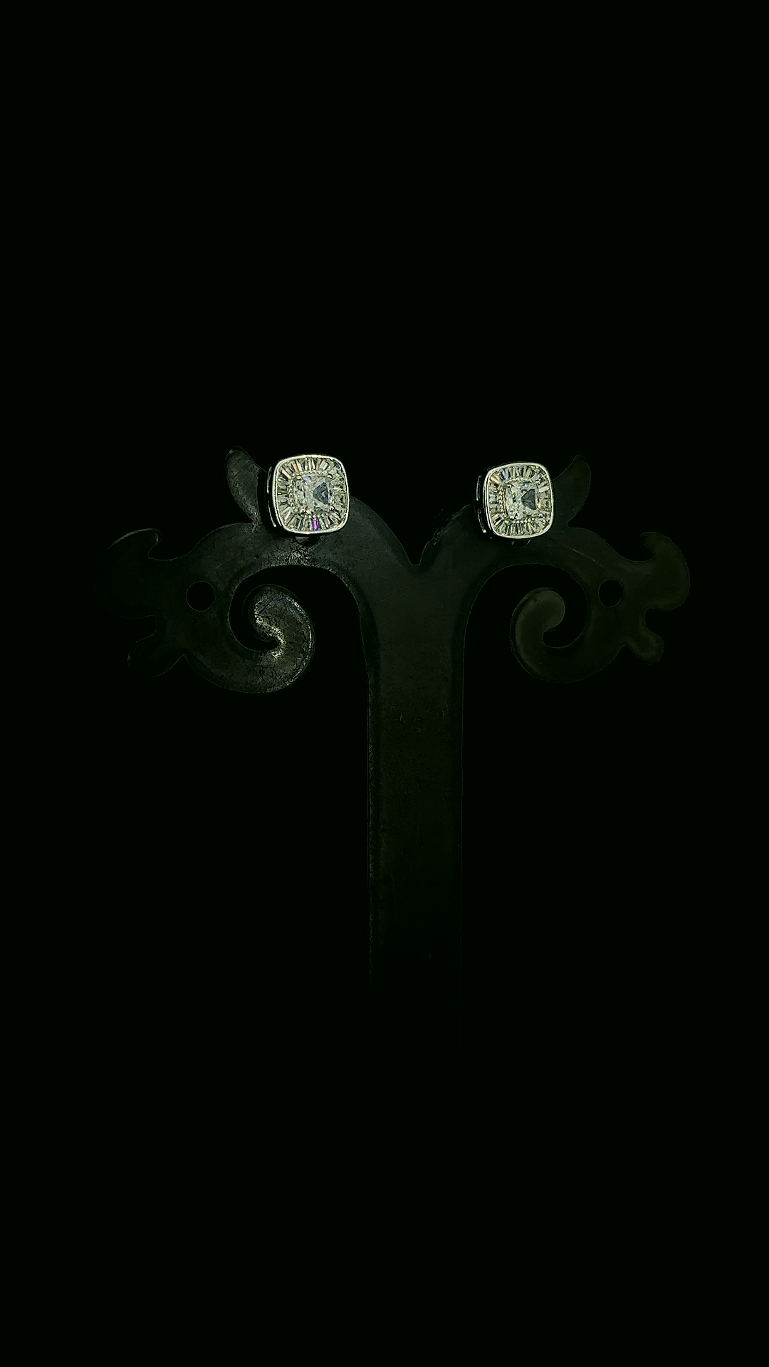 Baguette Halo Stud Earrings | 925 Sterling Silver | The White Kala