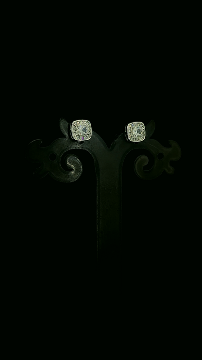 Baguette Halo Stud Earrings | 925 Sterling Silver | The White Kala