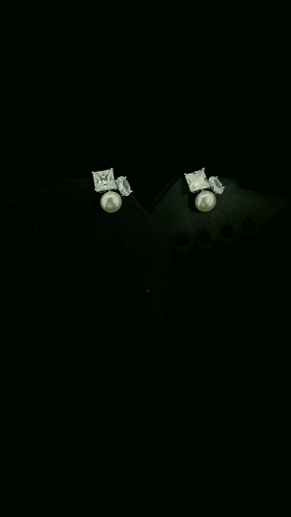 Pearl & Square Pearl Stud Earring | 925 Sterling Silver | The White Kala