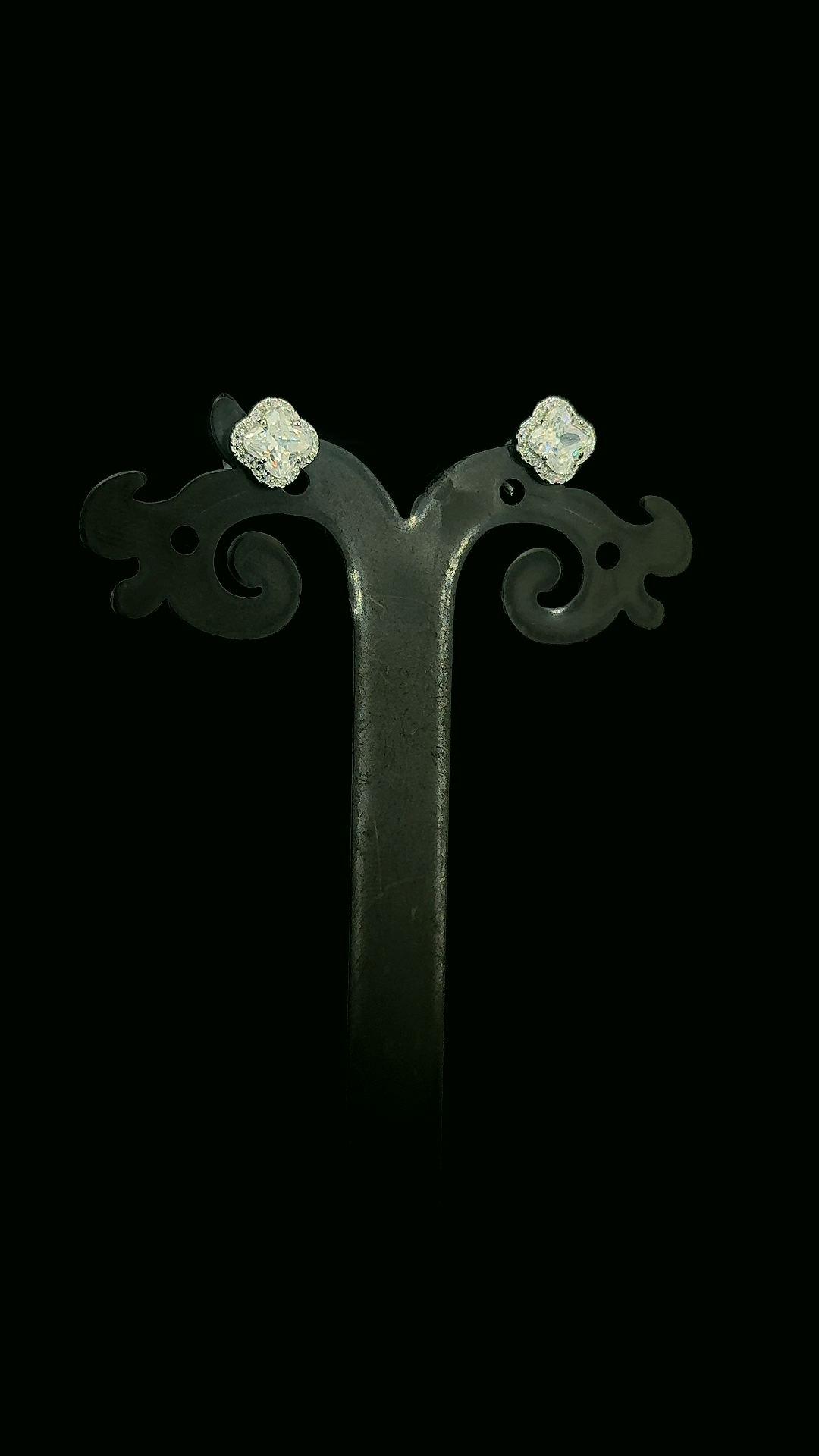 Clover Crystal Halo Stud Earrings