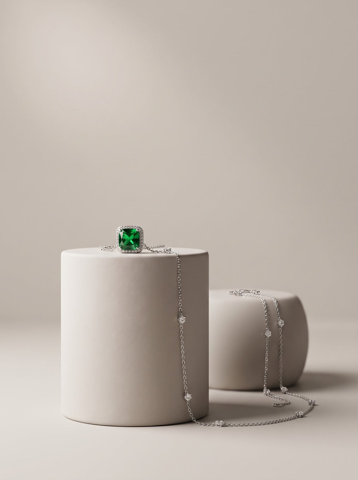 Emerald Square Halo Pendant Chain