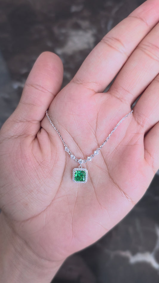 Emerald Square Halo Pendant Chain