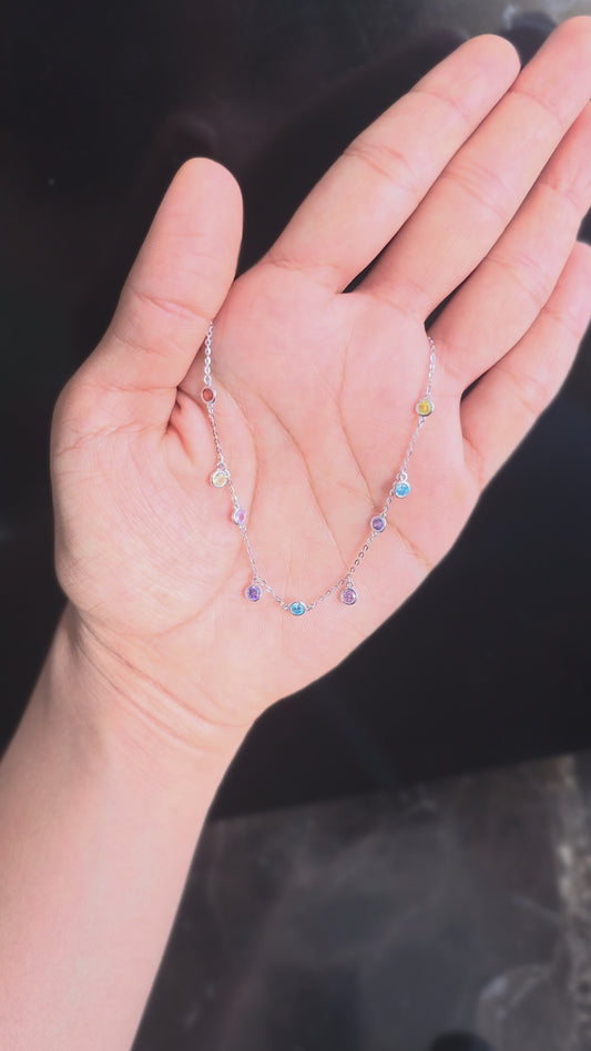 Rainbow Bezel Fringe Necklace