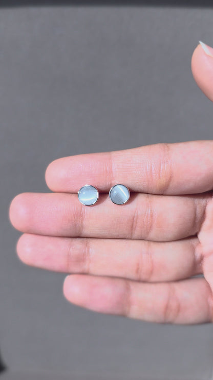 Moonmint Cabochon Stud Earrings | 925 Sterling Silver | The White Kala