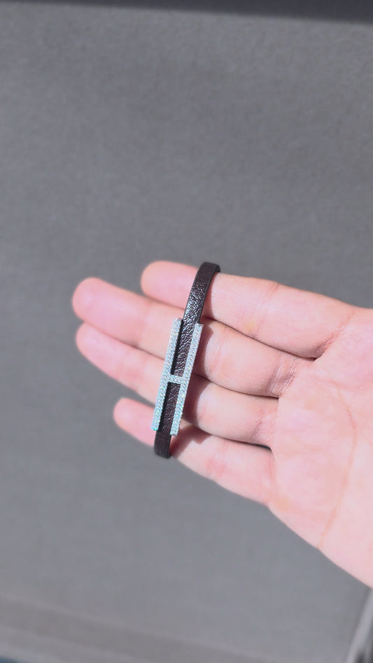 H-Bar Leather Bracelet | 925 Sterling Silver
