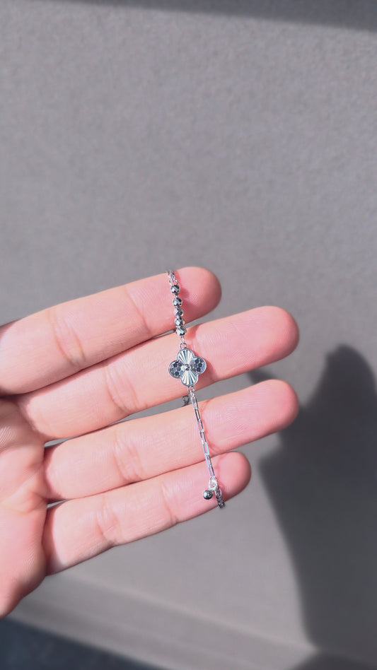 The Clover Asymmetric Silver Bracelet | 925 Sterling Silver | The White Kala