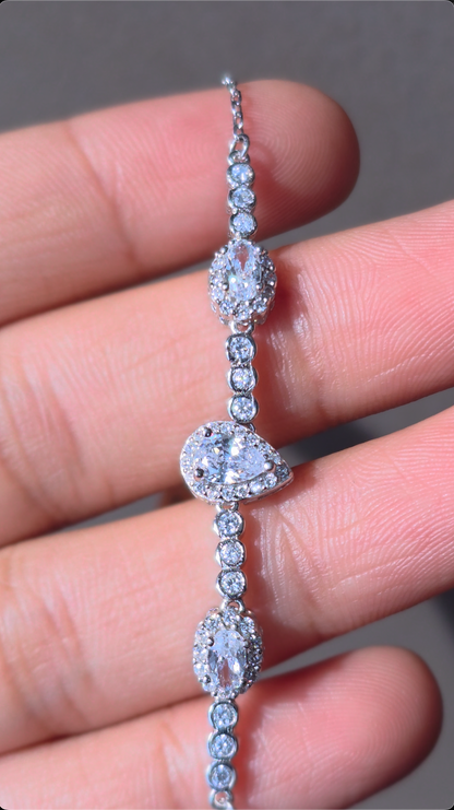 The Trio Pear Halo Bracelet | 925 Sterling Silver | The White Kala
