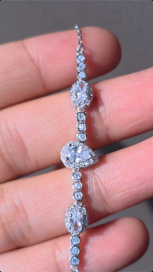 The Trio Pear Halo Bracelet | 925 Sterling Silver | The White Kala